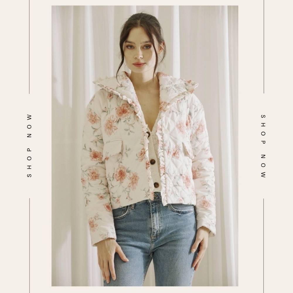 Floral quilted puff jacket